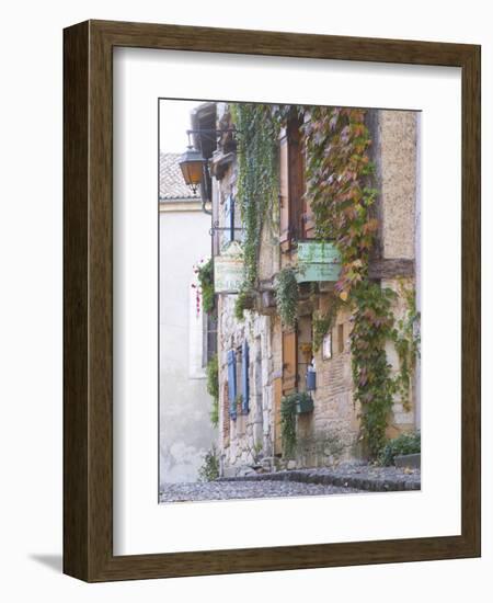 Cobblestone Street with Half Timber Stone Houses, Place De La Myrpe, Bergerac, Dordogne, France-Per Karlsson-Framed Photographic Print