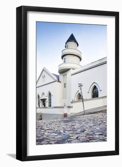 Cobblestones and the Exterior of a Church in Bo-Kaap Residential District-Kimberly Walker-Framed Premium Photographic Print