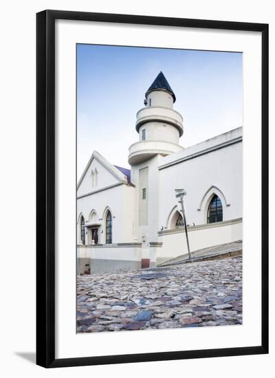 Cobblestones and the Exterior of a Church in Bo-Kaap Residential District-Kimberly Walker-Framed Photographic Print