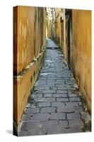 Cobblestones and yellow walls in alleyway, Hoi An, Vietnam-David Wall-Stretched Canvas