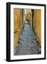 Cobblestones and yellow walls in alleyway, Hoi An, Vietnam-David Wall-Framed Photographic Print