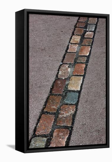 Cobblestones' Line That Marks the Place Where Was the Berlin Wall. Germany-null-Framed Stretched Canvas