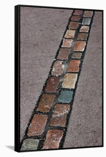 Cobblestones' Line That Marks the Place Where Was the Berlin Wall. Germany-null-Framed Stretched Canvas