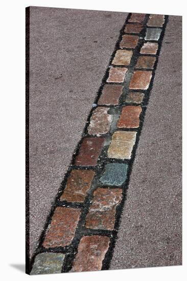 Cobblestones' Line That Marks the Place Where Was the Berlin Wall. Germany-null-Stretched Canvas