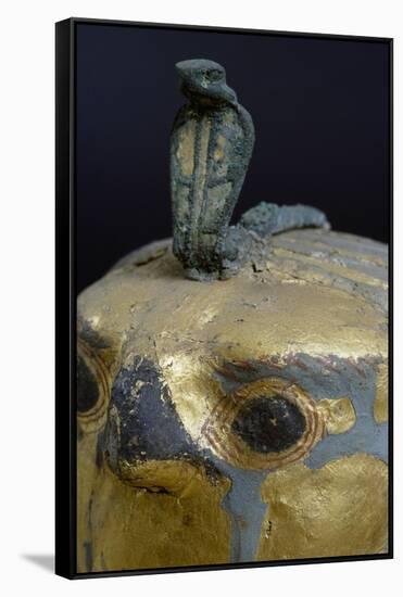 Cobra, Canopic Jar of Psusennes I in Alabaster and Gold Leaf Surmounted by a Falcon's Head-null-Framed Stretched Canvas