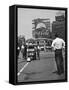 Coca Cola Sign and Thermometer Registering 100 Degrees during Columbus Circle Heat Wave in NY-Marie Hansen-Framed Stretched Canvas