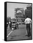 Coca Cola Sign and Thermometer Registering 100 Degrees during Columbus Circle Heat Wave in NY-Marie Hansen-Framed Stretched Canvas