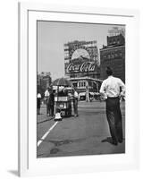 Coca Cola Sign and Thermometer Registering 100 Degrees during Columbus Circle Heat Wave in NY-Marie Hansen-Framed Photographic Print