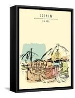 Cochin, Kerala, India. Wooden Boats and Chinese Fishing Nets on Vembanad Lake. Travel Sketchy Freeh-babayuka-Framed Stretched Canvas