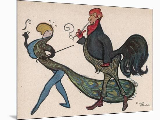 Cock and Peacock-E Stern-Mounted Art Print