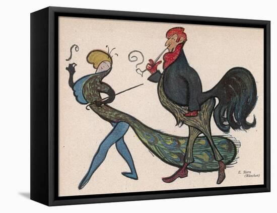 Cock and Peacock-E Stern-Framed Stretched Canvas