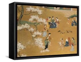 Cock Fight Beneath Cherry Tree Blossoms, 18th Century-null-Framed Stretched Canvas