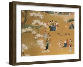 Cock Fight Beneath Cherry Tree Blossoms, 18th Century-null-Framed Giclee Print