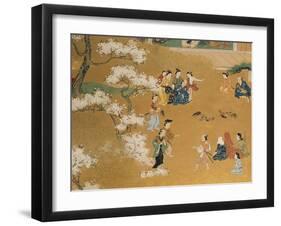 Cock Fight Beneath Cherry Tree Blossoms, 18th Century-null-Framed Giclee Print