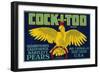 Cock-I-Too Pear Crate Label - Sacramento Valley, CA-Lantern Press-Framed Art Print