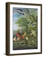 Cock Pheasant, Hen Pheasant and Chicks and Other Birds in a Classical Landscape-Pieter Casteels-Framed Giclee Print