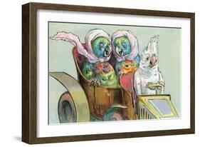 Cockatoo Driving Parrots-null-Framed Art Print