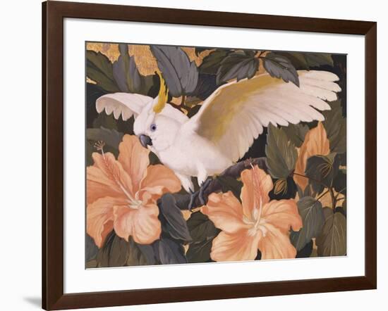 Cockatoos and Pink Hibiscus-Jesse Arms Botke-Framed Art Print