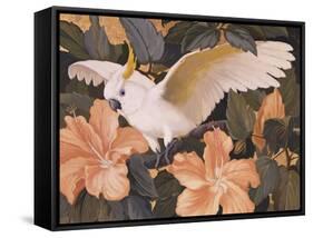 Cockatoos and Pink Hibiscus-Jesse Arms Botke-Framed Stretched Canvas