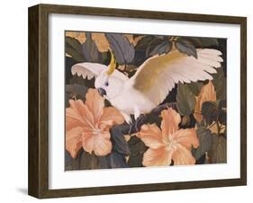 Cockatoos and Pink Hibiscus-Jesse Arms Botke-Framed Art Print