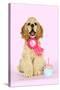 Cocker Spaniel Sitting Next to Cupcake Wearing-null-Stretched Canvas