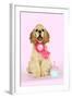 Cocker Spaniel Sitting Next to Cupcake Wearing-null-Framed Photographic Print