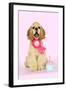 Cocker Spaniel Sitting Next to Cupcake Wearing-null-Framed Photographic Print