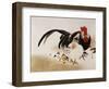 Cockerel, Hen and Chicks, 1892 (Hanging Scroll, Colored Lacquer on Prepared Paper)-Shibata Zeshin-Framed Giclee Print