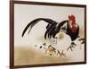 Cockerel, Hen and Chicks, 1892 (Hanging Scroll, Colored Lacquer on Prepared Paper)-Shibata Zeshin-Framed Giclee Print