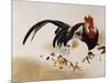 Cockerel, Hen and Chicks, 1892 (Hanging Scroll, Colored Lacquer on Prepared Paper)-Shibata Zeshin-Mounted Giclee Print