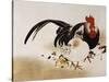 Cockerel, Hen and Chicks, 1892 (Hanging Scroll, Colored Lacquer on Prepared Paper)-Shibata Zeshin-Stretched Canvas