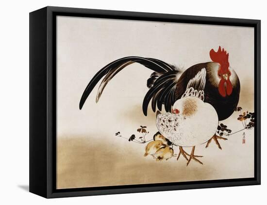 Cockerel, Hen and Chicks, 1892-Hashiguchi Goyo-Framed Stretched Canvas