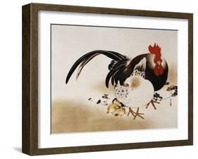 Cockerel, Hen and Chicks, 1892-Hashiguchi Goyo-Framed Giclee Print