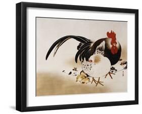 Cockerel, Hen and Chicks, 1892-Hashiguchi Goyo-Framed Giclee Print