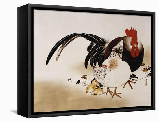 Cockerel, Hen and Chicks, 1892-Hashiguchi Goyo-Framed Stretched Canvas