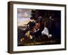 Cockerel, Hens and Chicks by a Fence in a Wooded Landscape-Melchior de Hondecoeter-Framed Giclee Print