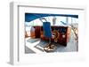 Cockpit inside a Boat with a Wood Wheel and Leather Chair.-Selenka-Framed Photographic Print