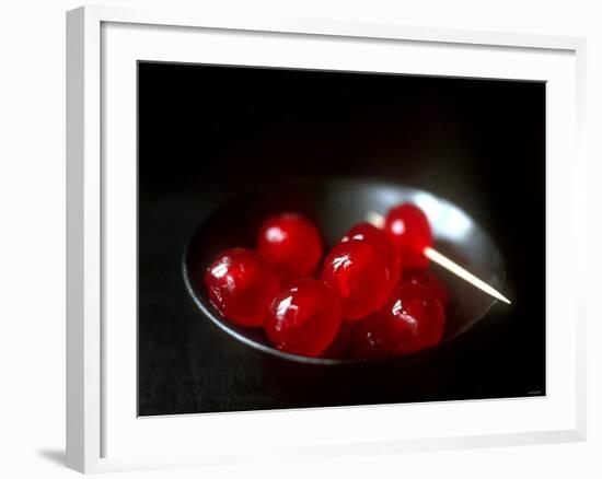 Cocktail Cherries in a Black Bowl-Michael Paul-Framed Photographic Print