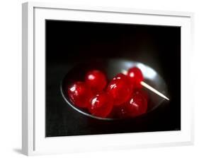 Cocktail Cherries in a Black Bowl-Michael Paul-Framed Photographic Print