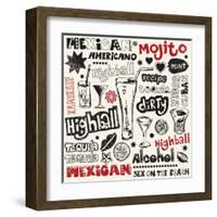 Cocktail Doodles, Hand Drawn Design Elements-Andriy Zholudyev-Framed Art Print