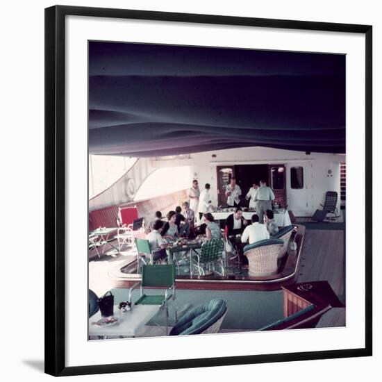 Cocktail Party on Deck of Famous Yacht 'Christina O' Owned by Shipping Magnate Aristotle Onassis-Dmitri Kessel-Framed Photographic Print