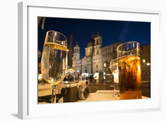 Cocktails on a Restaurant Table, Piazza Navona, Rome, Lazio, Italy, Europe-Ben Pipe-Framed Photographic Print