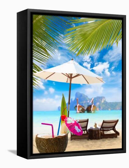 Coconut on the Beach in Phi Phi Island Thailand-Netfalls-Framed Stretched Canvas