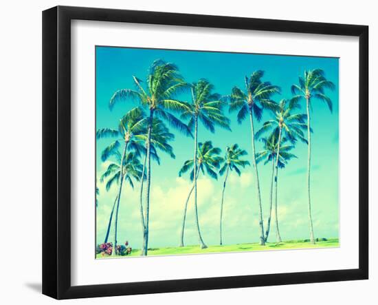 Coconut Palm Trees in Hawaii (Vintage Style)-EllenSmile-Framed Photographic Print