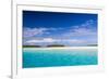 Coconut palm trees line the beach on One Foot Island, Aitutaki, Cook Islands, South Pacific Islands-Michael Nolan-Framed Photographic Print