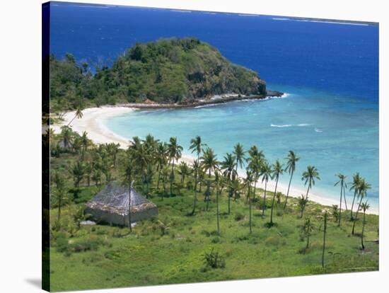 Coconut Plantation and Old Farmhouse Beside Coral Sand Bay, Mana Island, Mamanuca Group, Fiji-Tony Waltham-Stretched Canvas