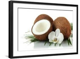 Coconuts with Leaves and Flower, Isolated on White-Yastremska-Framed Photographic Print