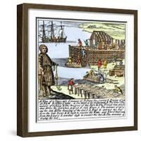Cod Fishermen Drying and Salting Fish on the Newfoundland Coast, c.1700-null-Framed Giclee Print
