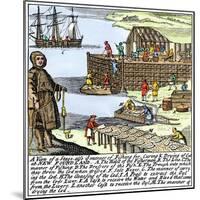 Cod Fishermen Drying and Salting Fish on the Newfoundland Coast, c.1700-null-Mounted Giclee Print