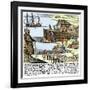 Cod Fishermen Drying and Salting Fish on the Newfoundland Coast, c.1700-null-Framed Giclee Print